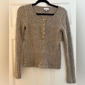 Heartloom Taupe Ribbed Henley Sweater